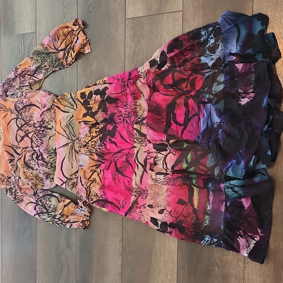 SALONI Bianca-B Desert Colorway Ikebana Print 100% Silk Tropical Dress Size US 6 - Picture 1 of 8